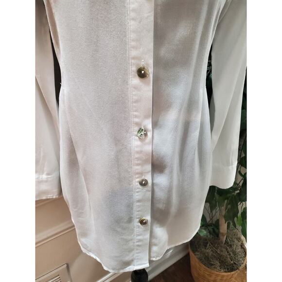 T&W Designs Womens White Tencel Collared Long Sleeve Button Down Casual Shirt XS - Picture 3 of 12